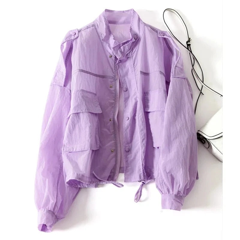 maoxiangshop New Summer Korean Sun Protection Clothing Coat Women UV-proof Thin Loose Casual Female Pocket Windbreaker Jacket Tops Lady