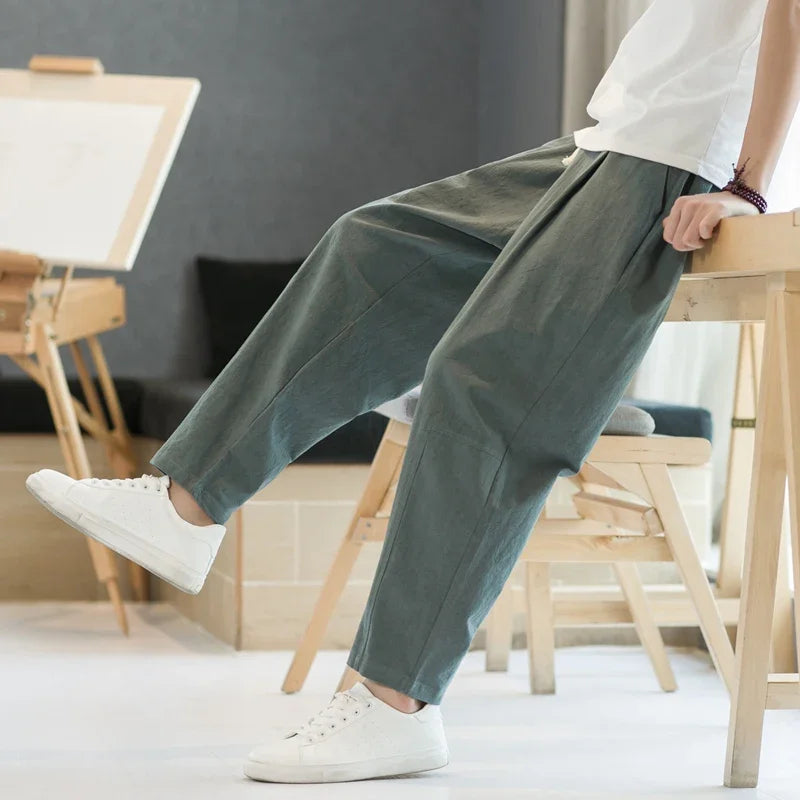 maoxiangshop 6 Colors Summer Men's Trousers Cotton Linen Fashion Thin Soft Casual Pants Breathable Loose Shorts Straight Pants Streetwear