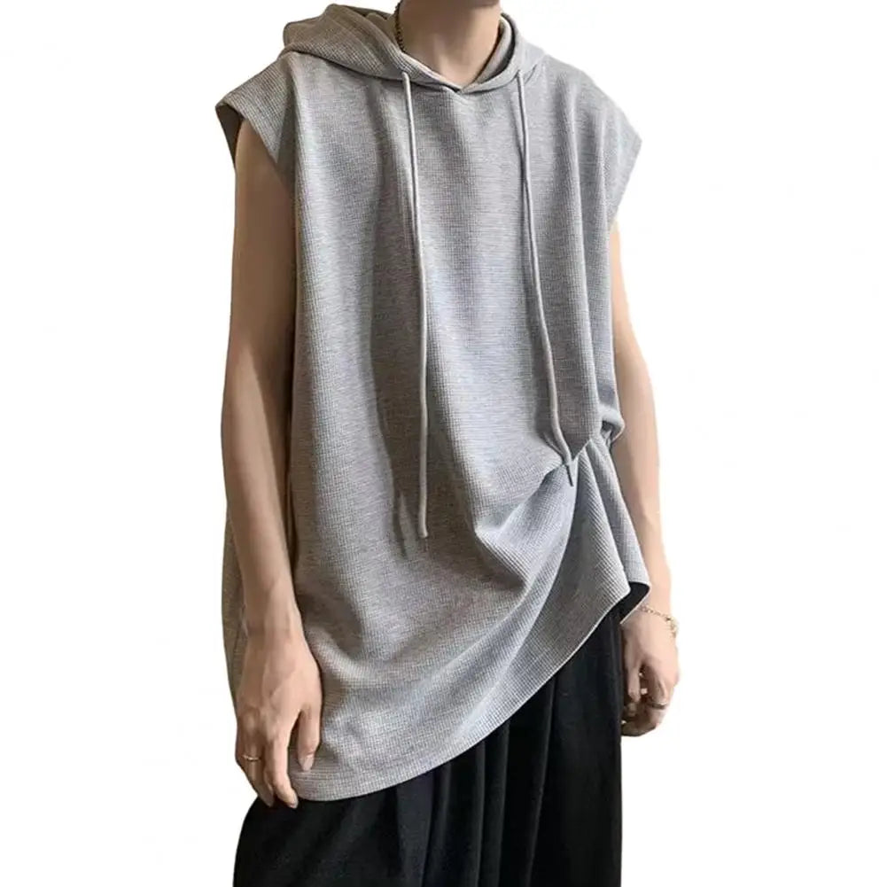 maoxiangshop Men Workout Hoodie Sleeveless Sweatshirt Hooded Tank Top Breathable Men's Top Loose Fit Hooded Mid-length Men Vest Hoodies