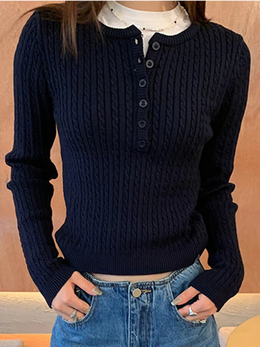 maoxiangshop - Autumn Solid Cardigan Sweater Women 2024 New O Neck Button Up Long Sleeve Slim Jumper Vintage Fashion Casual Knitted Outerwear
