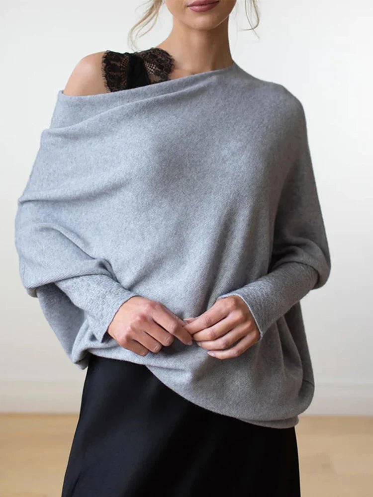 maoxiangshop Autumn And Winter New Women's Ribbed Knit Jumper Set Head Casual Bat Sleeve Round Neck Simple Versatile Knitwear Jumper