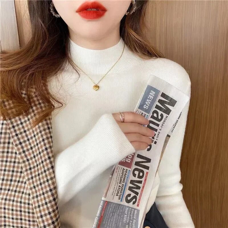 maoxiangshop Fashion Solid Color Turtleneck Women Autumn Winter Knitted Sweaters Basic Primer Pullovers Korean Sweater Slim-fit Pullover