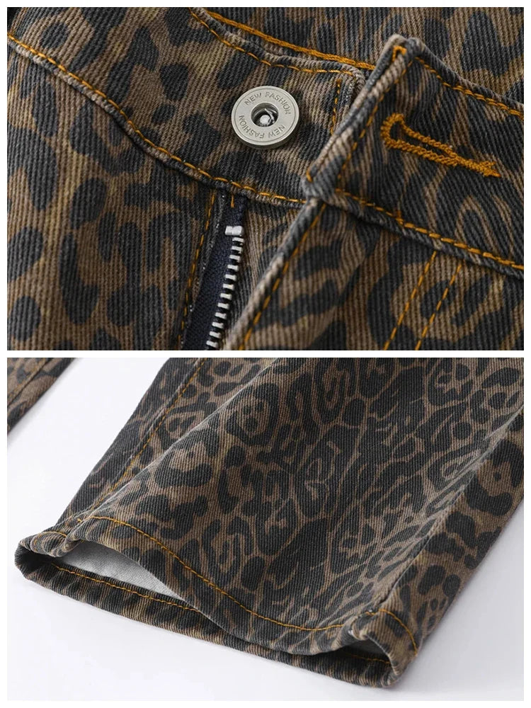 maoxiangshop Tan Leopard Jeans Women Denim Pants Female Oversize Wide Leg Trousers Streetwear Hip Hop Vintage Clothes Loose Casual