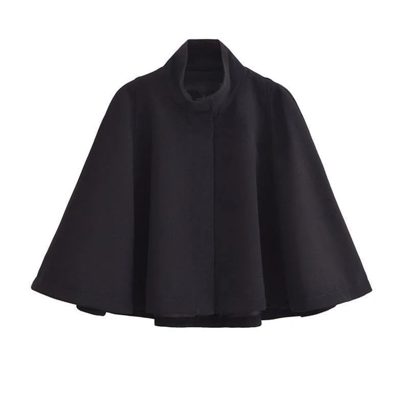 maoxiangshop - Cloak Style Solid Jacket Coat Women Stand Collar Loose Short Temperament Outerwears 2024 New Winter High Quality Lady Streetwear