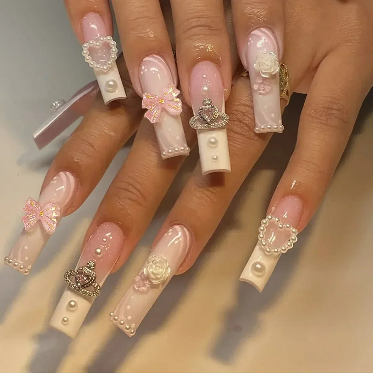 maoxiangshop 24Pcs Coffin False Nails Purple Butterfly Designs Fake Nails with Shiny Rhinestone Wearable French Full Cover Press on Nails