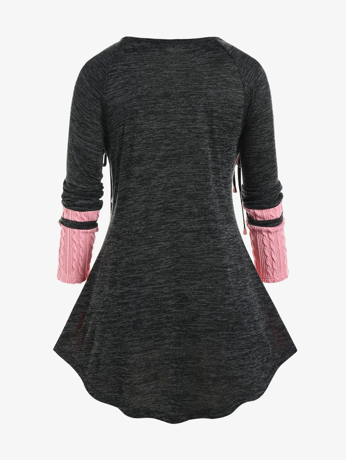 maoxiangshop Autumn Winter Women's Casual Tops Plus Size Colorblock Cable Knit Panel Lace Up Tee,Long Sleeves Casual Shirts 4XL