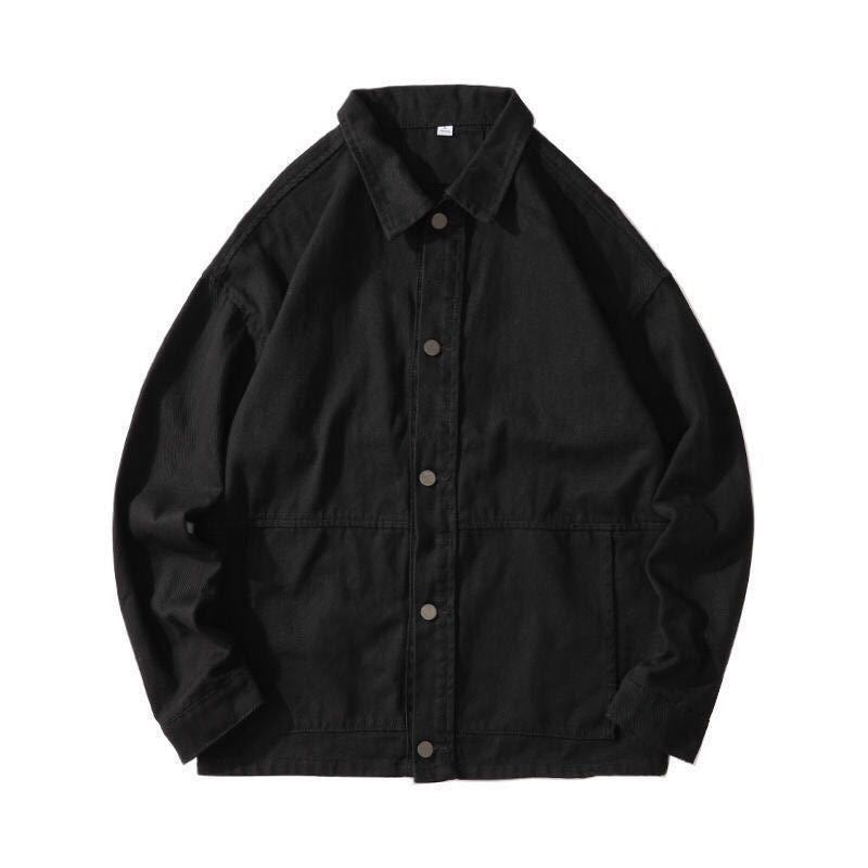 maoxiangshop Men's All-match Denim Jacket Autumn and Winter Hong Kong Style Loose Korean Solid Color Fashion Comfortable Casual Work Jacket