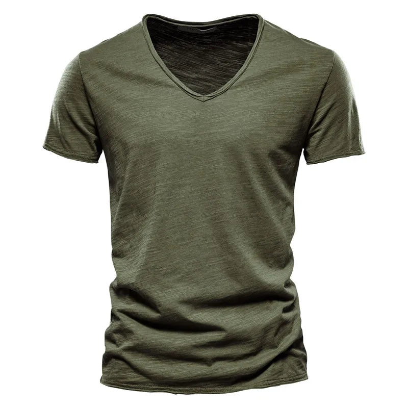 maoxiangshop Men T-shirt V-neck Fashion Design Slim Fit Soild T-shirts Male Tops Tees Short Sleeve T Shirt For Men