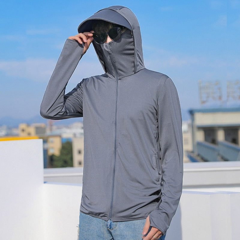 maoxiangshop Summer Sun Protection Skin Coats Men Ultra-Light Sportswear Hooded Outwear Quick Dry Fishing T-shirts Sunscreen Tops