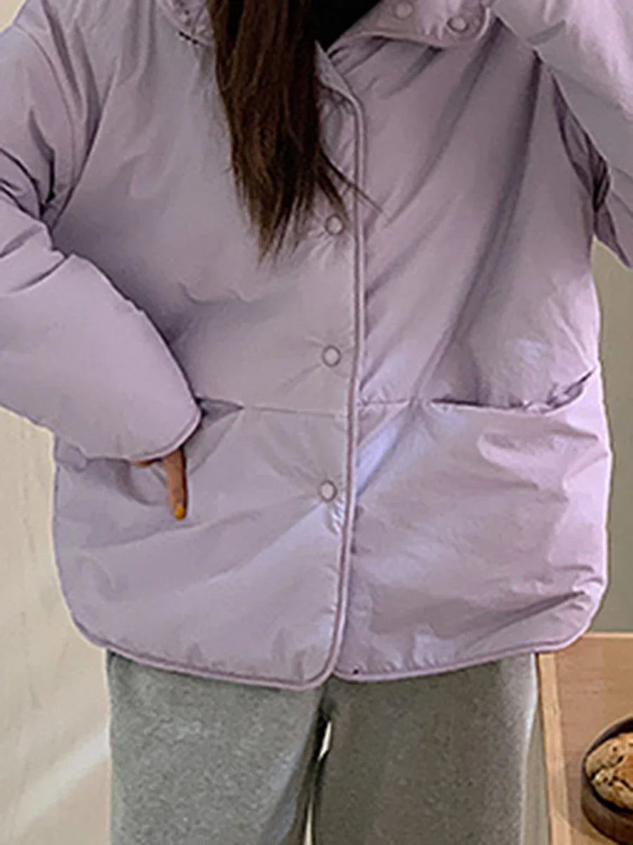 maoxiangshop - Patchwork Reversible Warm Jacket Women Single Breasted Long Sleeve Outerwear 2024 Autumn New Korean Fashion Casual Chic Coats