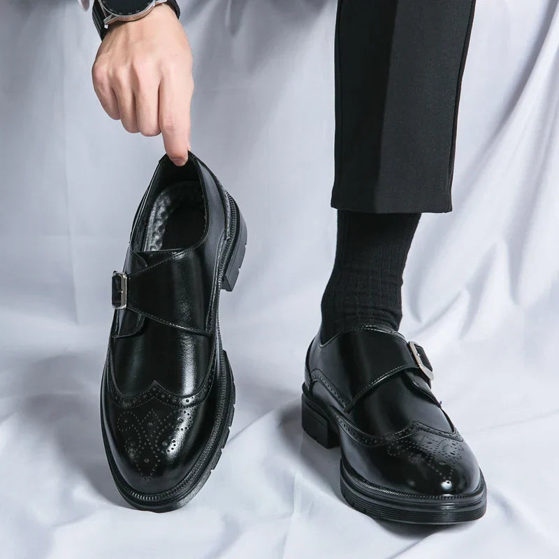 maoxiangshop Spring New Vintage Design Oxford Shoes Thick Soled Increase Dress Leather Office Casual Shoes Men Carved Handmade Business Shoe