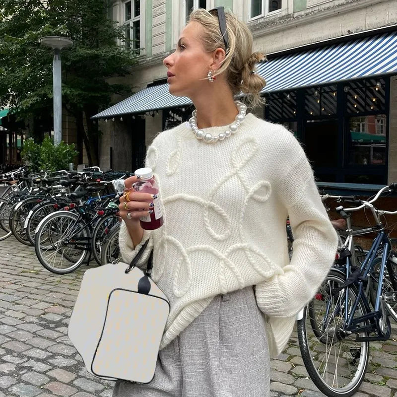 maoxiangshop - Fashion Casual Pullovers For Women Solid Color Round Neck Long Sleeve Knitted Sweater Loose Female 2024 Autunn Winter New