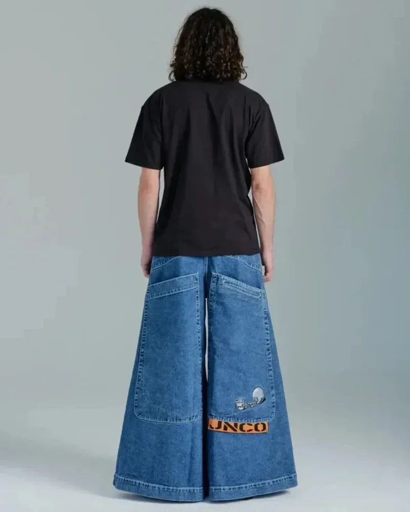 Jeans New Harajuku Hip Hop Retro Skull Graphic Embroidered Baggy Jeans Denim Pants Men Women Goth High Waist Wide Trousers