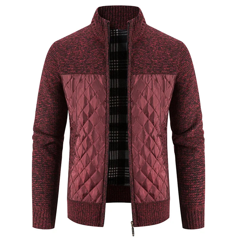 maoxiangshop Men Sweater Jacket Fashion Winter Coat Fleece Hoodies High Quality Luxury Checkered Hooded Knit Cardigan Male Outer Wear
