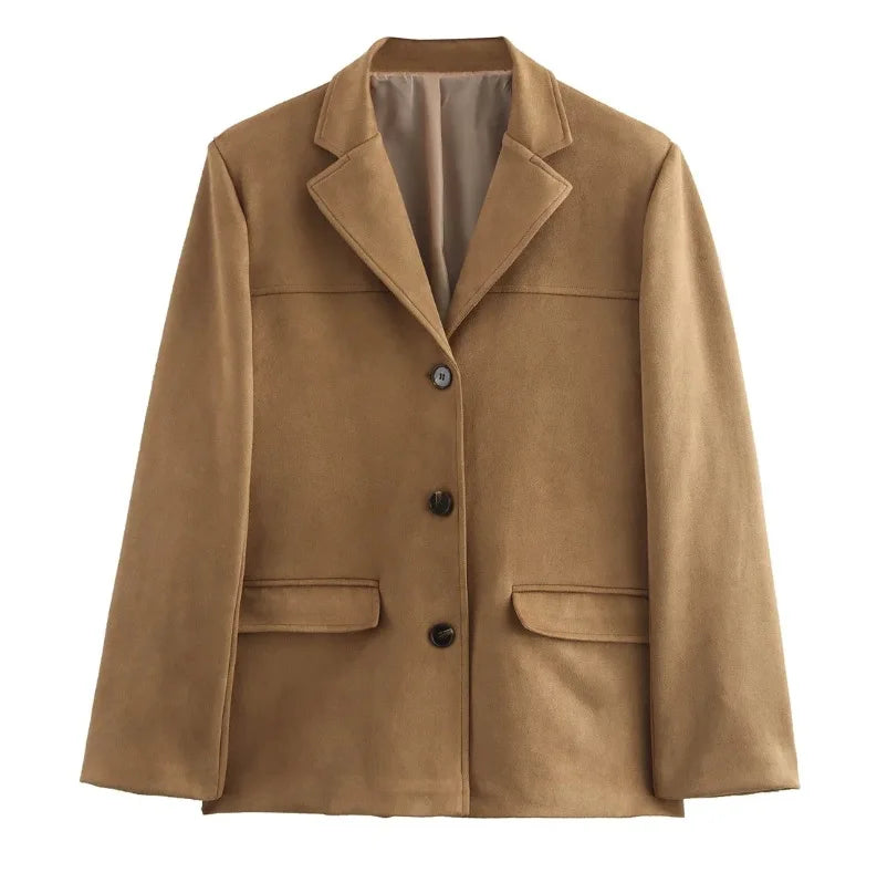 maoxiangshop - High Street Suede Jacket Cardigan Women's Long Sleeve Loose Lapel Solid Color Fashion Retro For Women Jacket Autumn and Winter