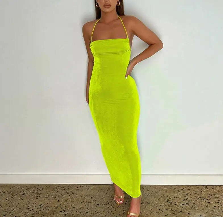 Sexy Halter Backless Long Summer Dresses Women 2024 Fashion Sundresses Bodycon Maxi Nigth Club Party Dress Baddie Outfit