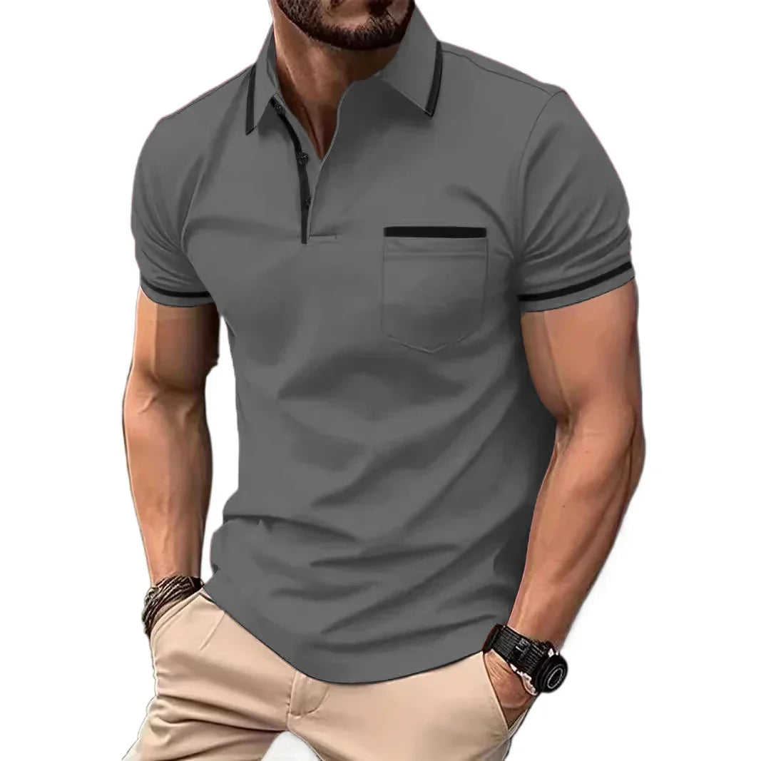 maoxiangshop New Solid Color Polo Shirt Men's Short Sleeve Button Tshirts Lapel Lightweight Turn-down Streetwear Sport Casual Fitness Tops