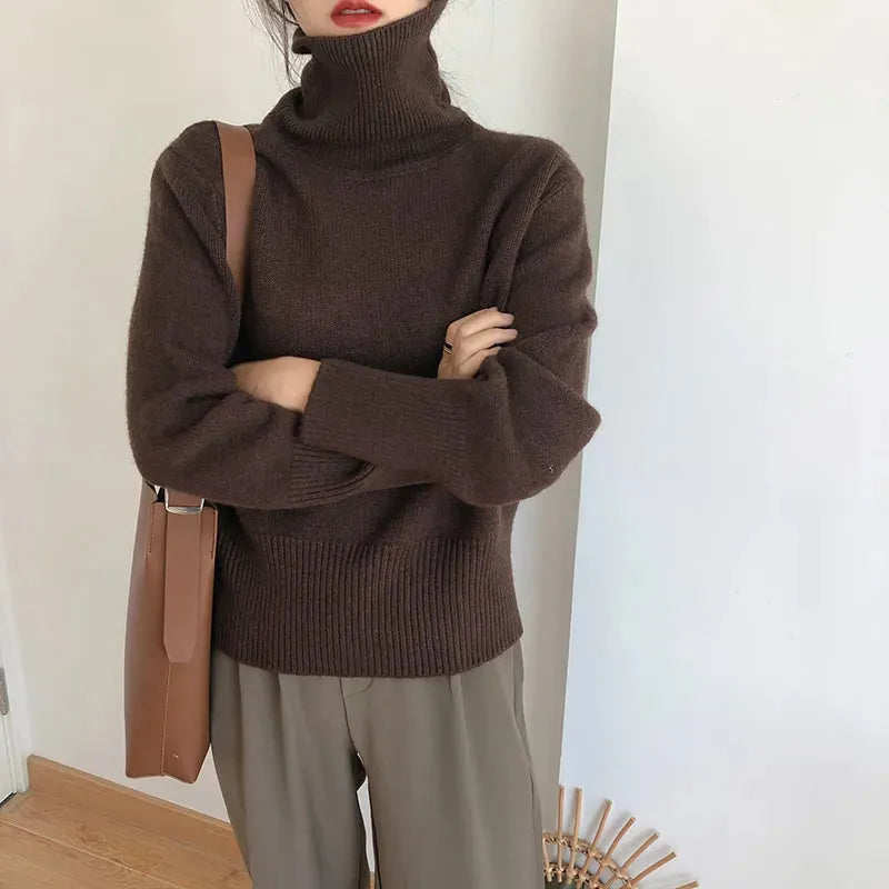 maoxiangshop Autumn Warm Turtle Neck Sweater Women Fashion Korean Solid Knitted Basic Pullovers Loose O Neck Long Sleeve Female Jumper