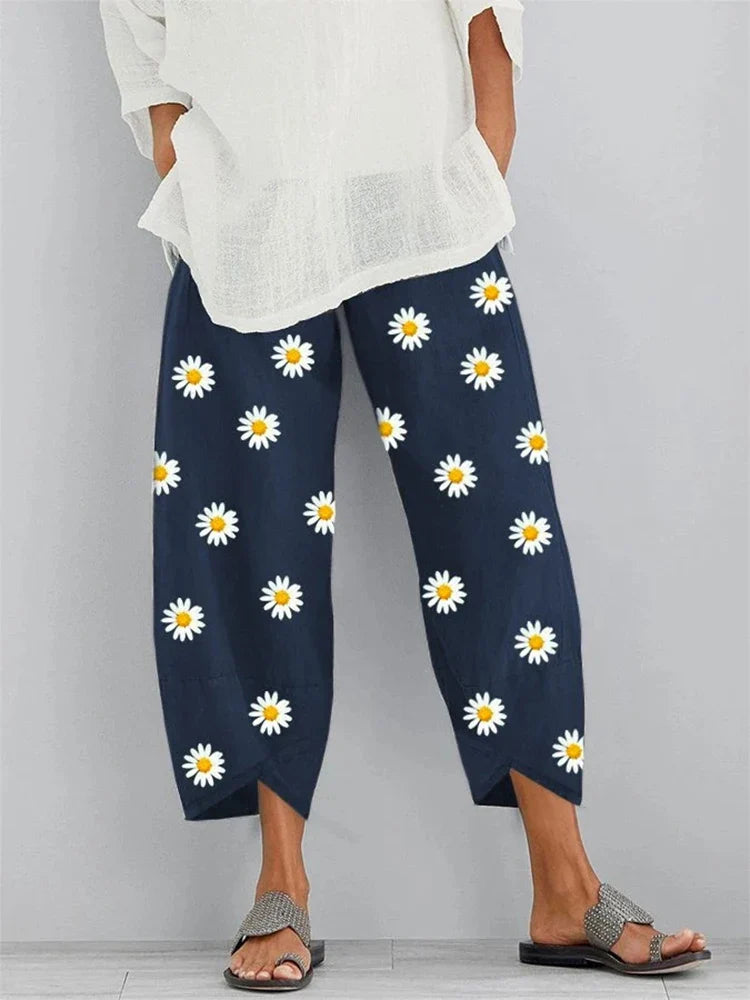 maoxiangshop Pants Women's Casual Pants Summer Print Cut Versatile And Comfortable Loose Pants Beach Pants With Pockets Women
