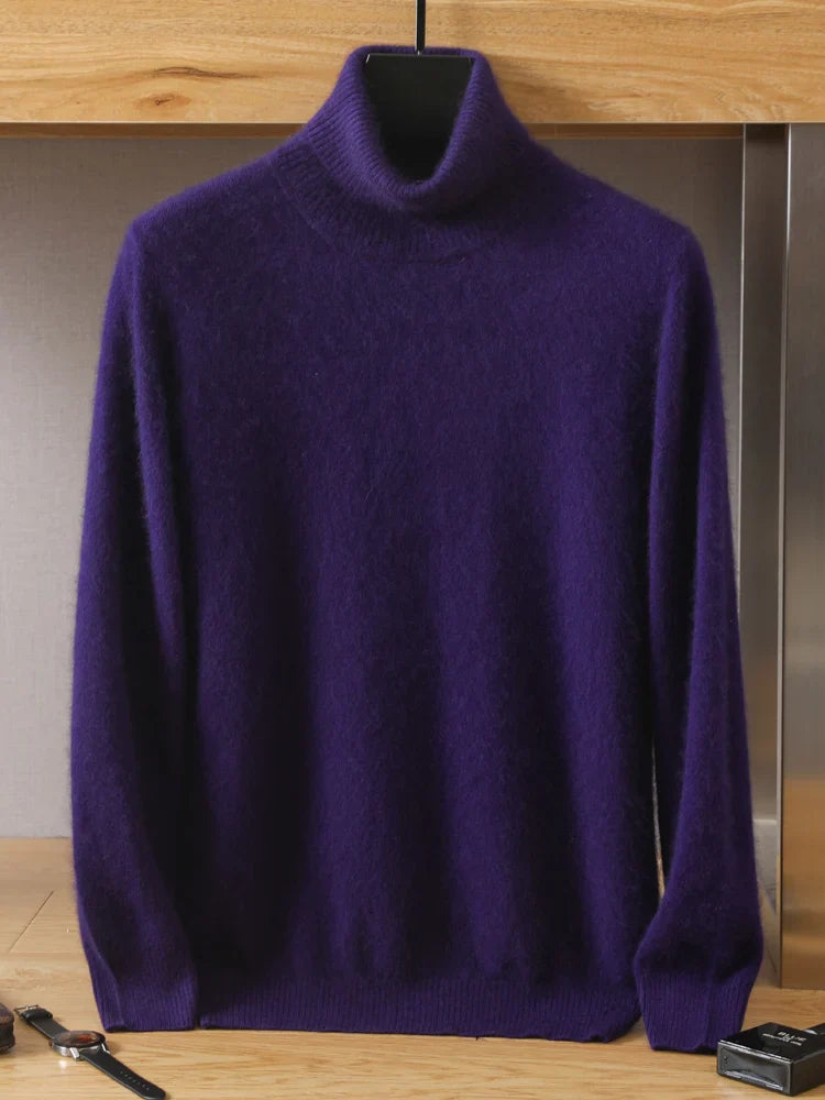 maoxiangshop Men's 100% pure Mink velvet Cashmere Sweater High Lapels Pullovers Knitted Winter New Tops Long Sleeve High-End Jumpers