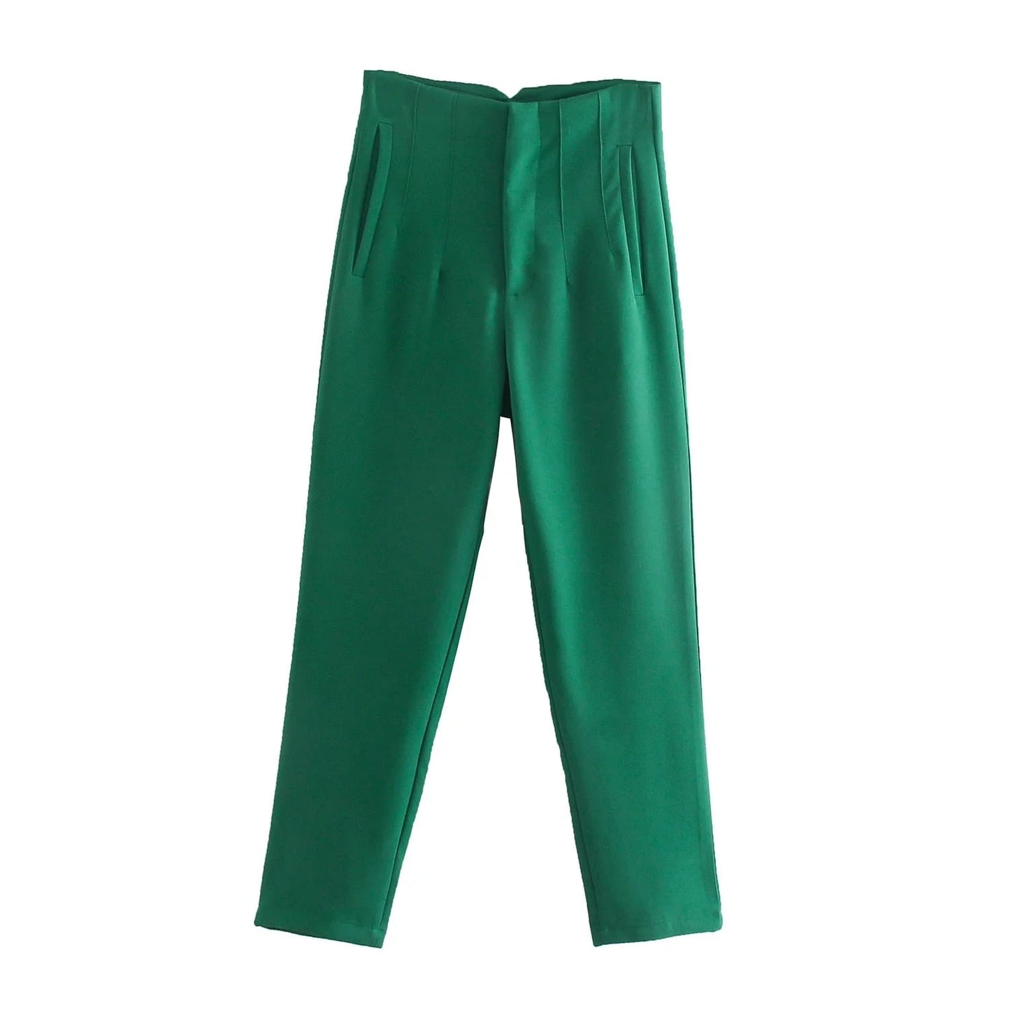 maoxiangshopWomen Light Blue Chic Fashion Office Wear Straight Pants Vintage High Waist Zipper Fly Female Trousers Fashion