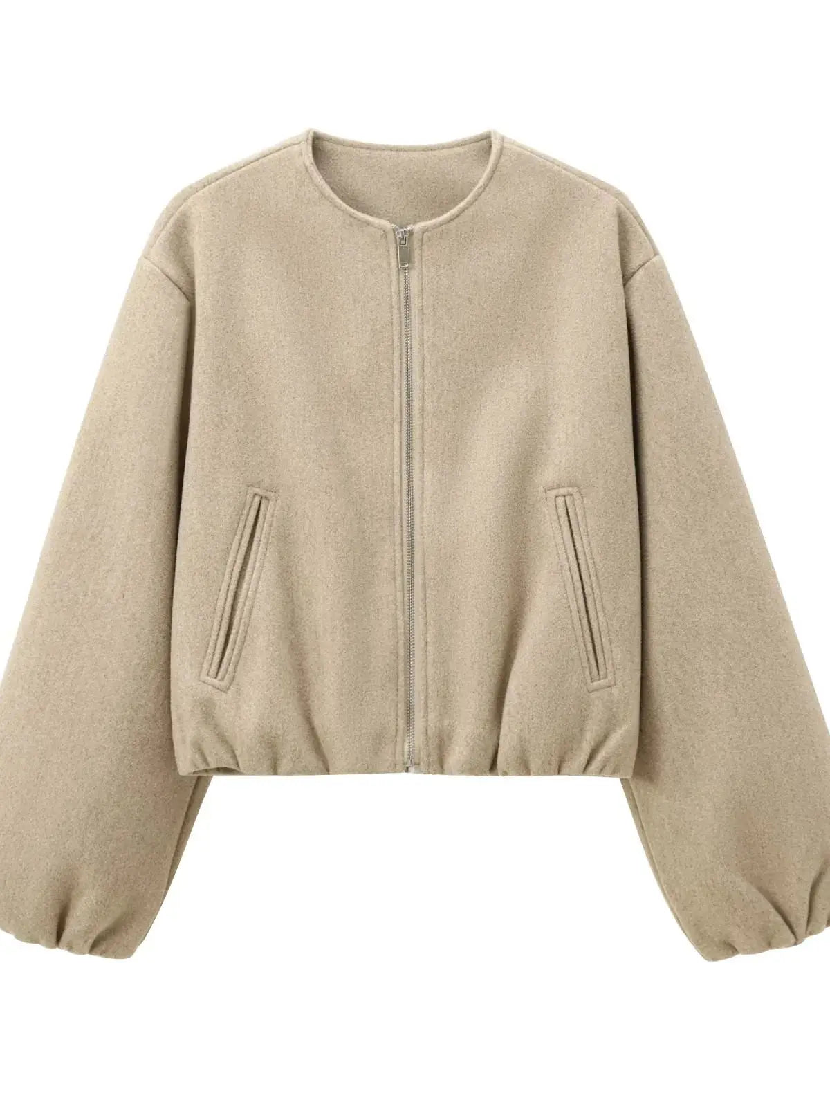 maoxiangshop - 2024 Women's Fashion Autumn/Winter Soft Bomber Jacket Women Retro Round Neck Long Sleeve Elastic Hem Zipper Female Coat