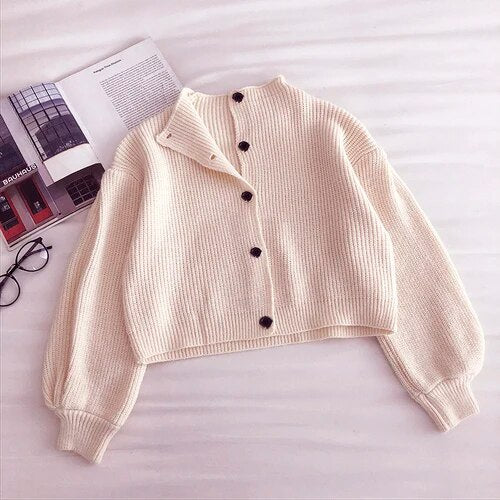 maoxiangshop Retro Turtleneck Single-Breasted Sweater Women's cardigans Autumn New Korean Loose Long-Sleeved knit Cardigans Fashion Full