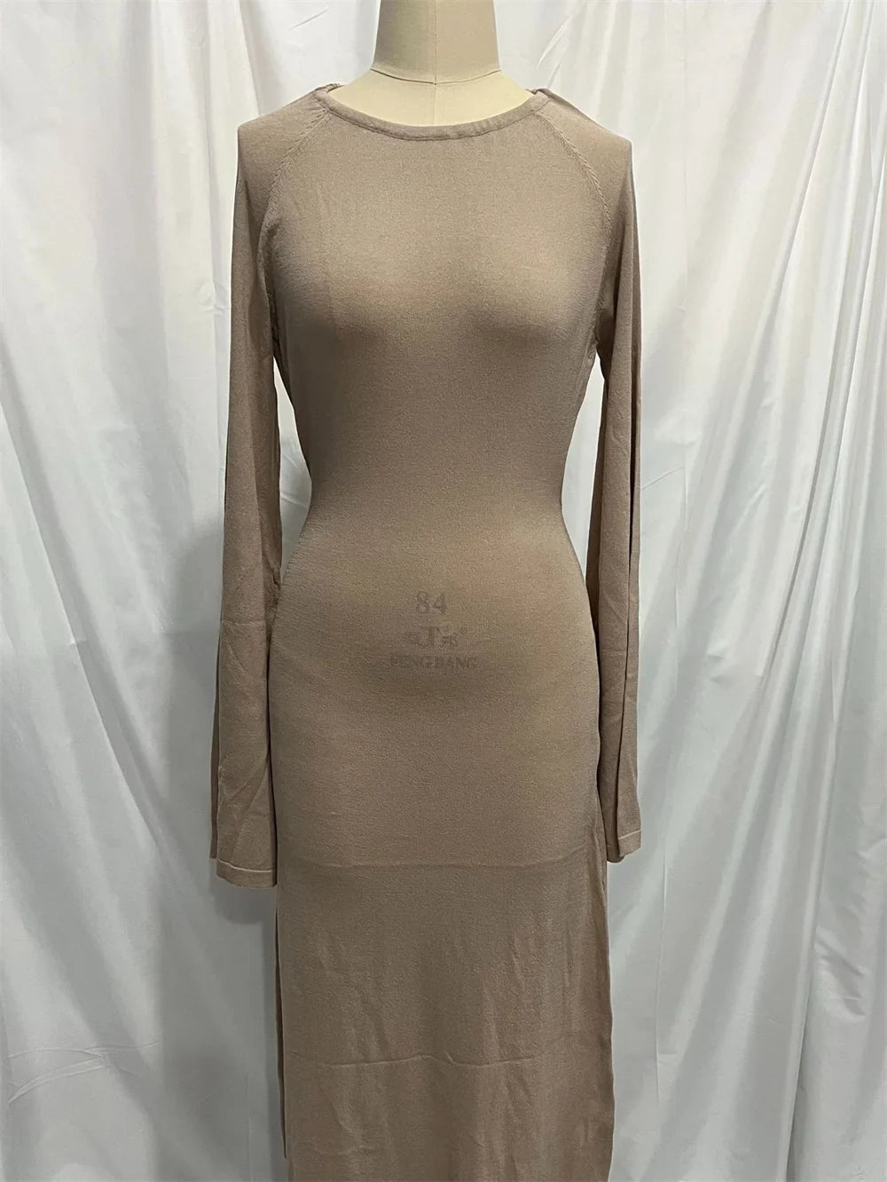 maoxiangshop - Women Knitted Backless Bandage Maxi Dresses Autumn Summer Sexy Beachwear Lantern Long Sleeve O Neck Floor-Length Ladies Robe