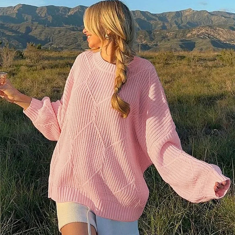 maoxiangshop - Knitted Sweater Pullover Women's Solid O-Neck Ribbed Long Sleeve Fashion Office Sweater Loose Casual Autumn Sweater 2024