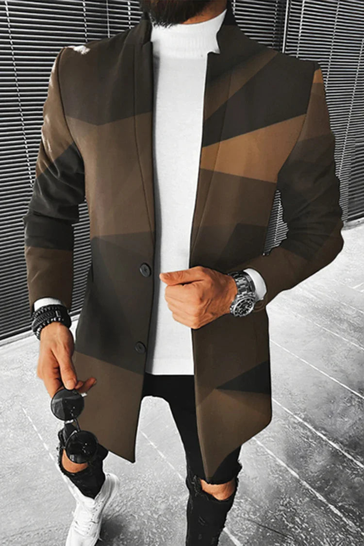 maoxiangshop Men's Fall Long Coat Floral Print Button Lapel Fashion Office Winter Jacket Casual Nylon Overcoat Oversized New Top Coat