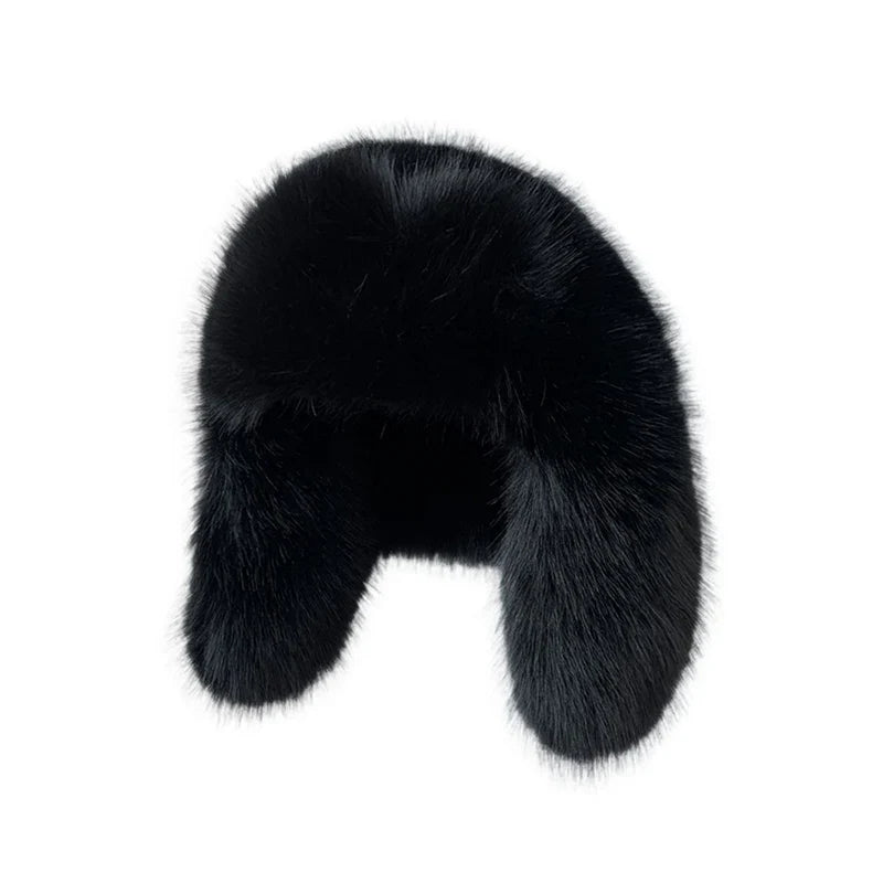 maoxiangshop - 2024 Winter Women Fluffy Furry Faux Fox Fur Bomber Hats Flaps Luxury Vintage Y2k Girls Warm Earflap Snow Ski Hat Caps Russian