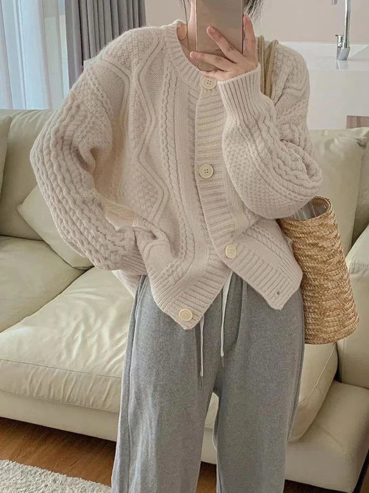 Spring Vintage Knitting Sweater Women Winter Japanese Style Sweet Solid Cardigan Female O-neck Loose Casual Sweater Tops