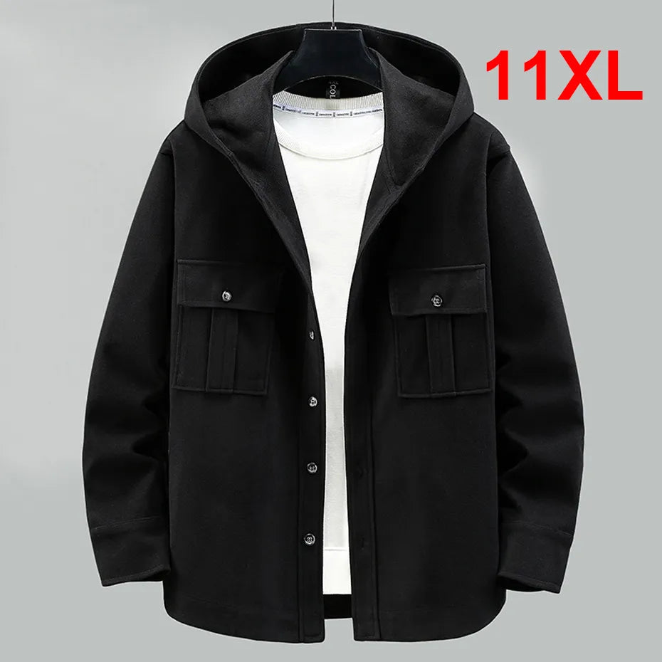 maoxiangshop New Spring Autumn Jacket Men Wool Coat Plus Size 10XL 11XL Windbreak Jackets Male Black Coat Big Size 11XL