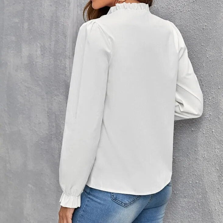 maoxiangshop Elegant Lace Stitching Women's Autumn Blouses Fashion Puff Long Sleeve Top Casual White Shirt Youth Woman Blouses