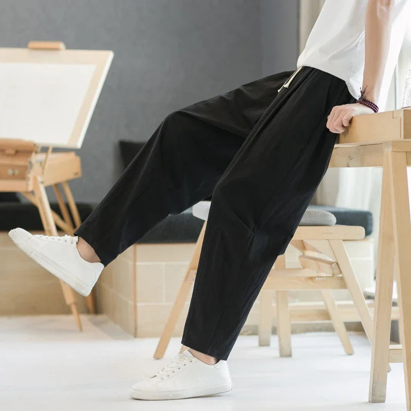 maoxiangshop 6 Colors Summer Men's Trousers Cotton Linen Fashion Thin Soft Casual Pants Breathable Loose Shorts Straight Pants Streetwear
