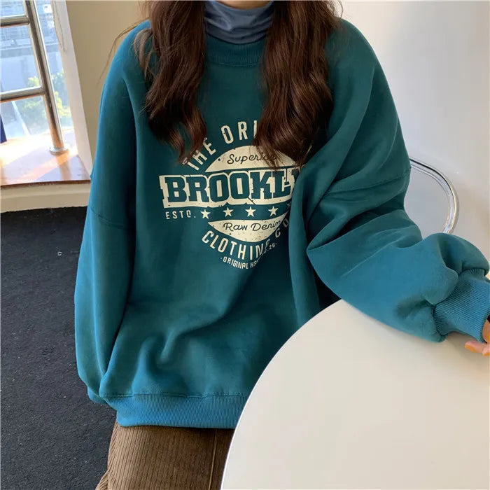 maoxiangshopHarajuku Gray Sweatshirts Women Hip Hop Letter Print Hoodies Oversized Loose Crewneck Pullover Tops Korean Streetwear