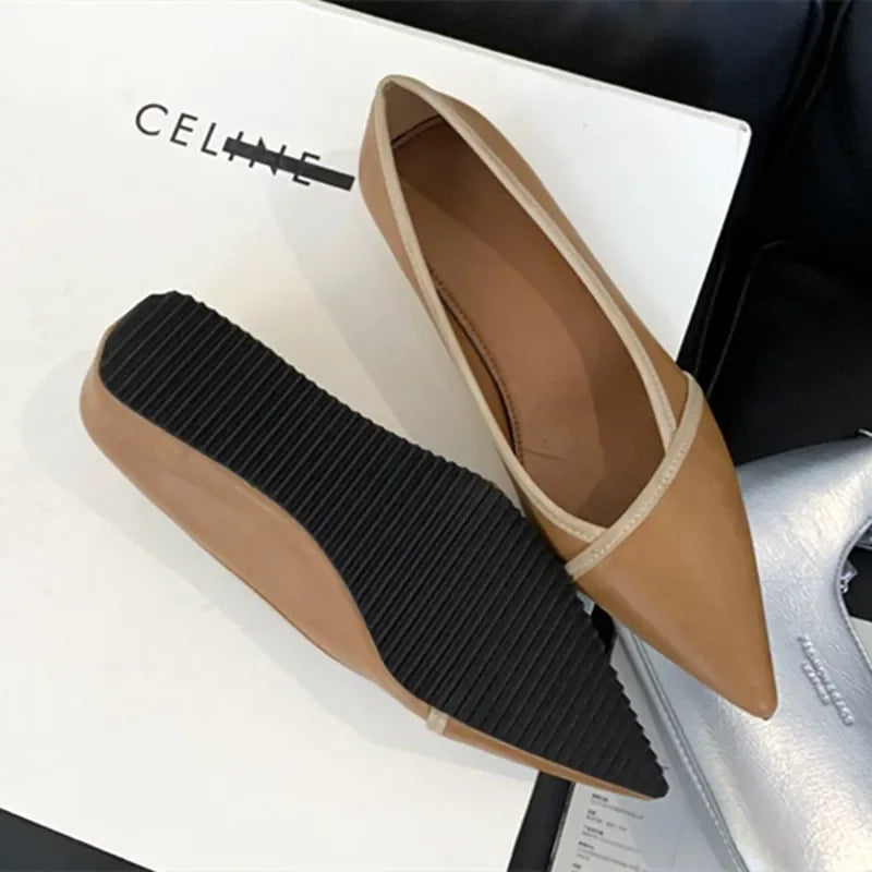 maoxiangshop - 2024 Autumn Elegant Pointed Toe Women Pumps Comfort Soft Leather Wedge Inner Height Women Shoes Office Fashion Flats Loafers