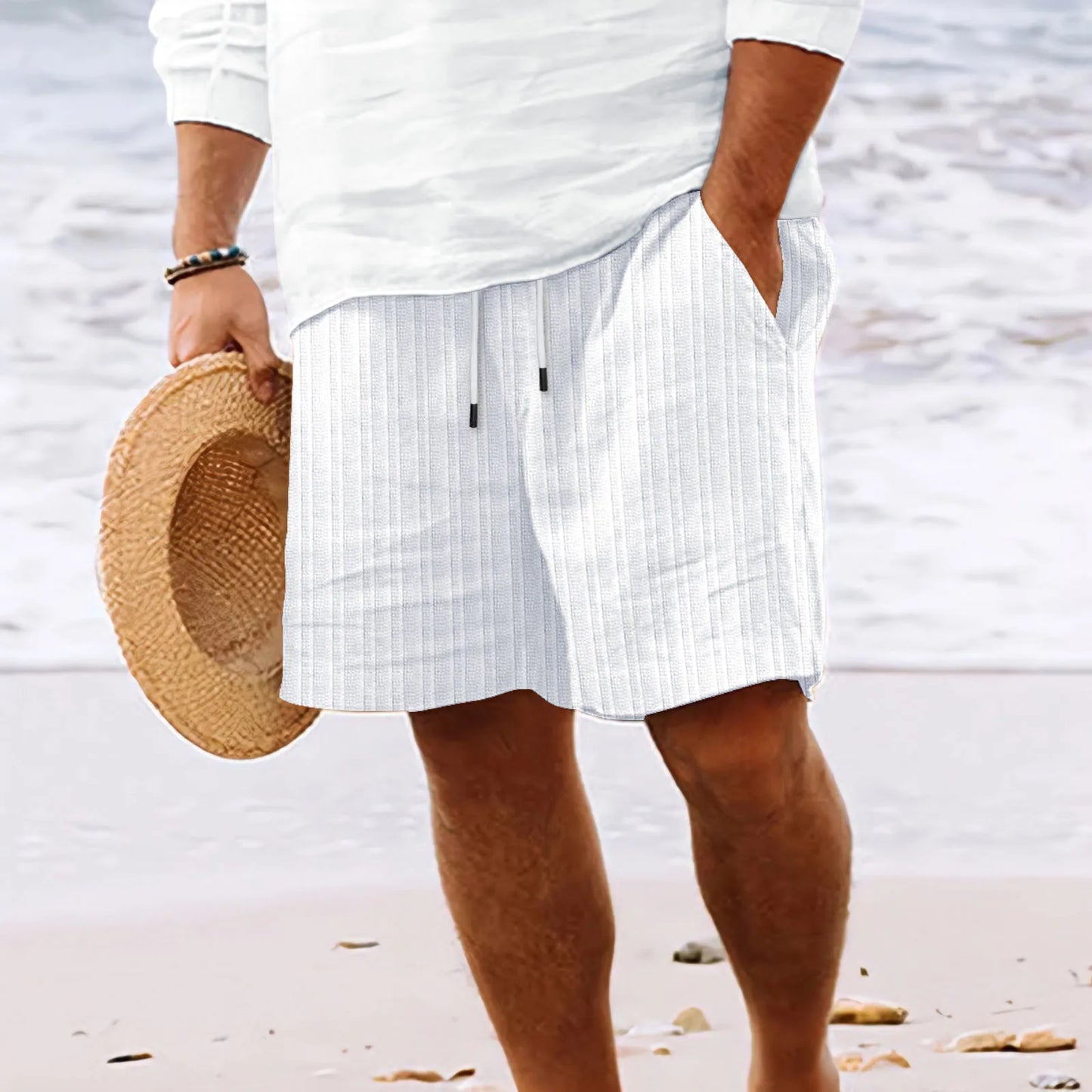 maoxiangshop Fashion Summer Mens Stripe Shorts Men Beach Short New Wild Leisure Loose Solid Cargo Shorts for Men Sweatshorts