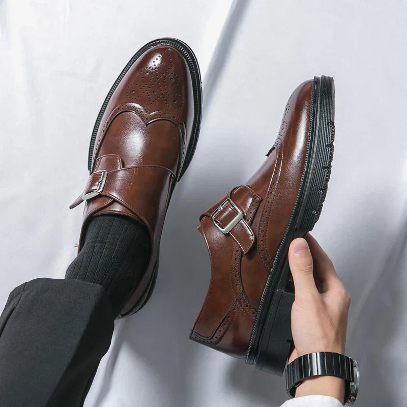maoxiangshop Spring New Vintage Design Oxford Shoes Thick Soled Increase Dress Leather Office Casual Shoes Men Carved Handmade Business Shoe