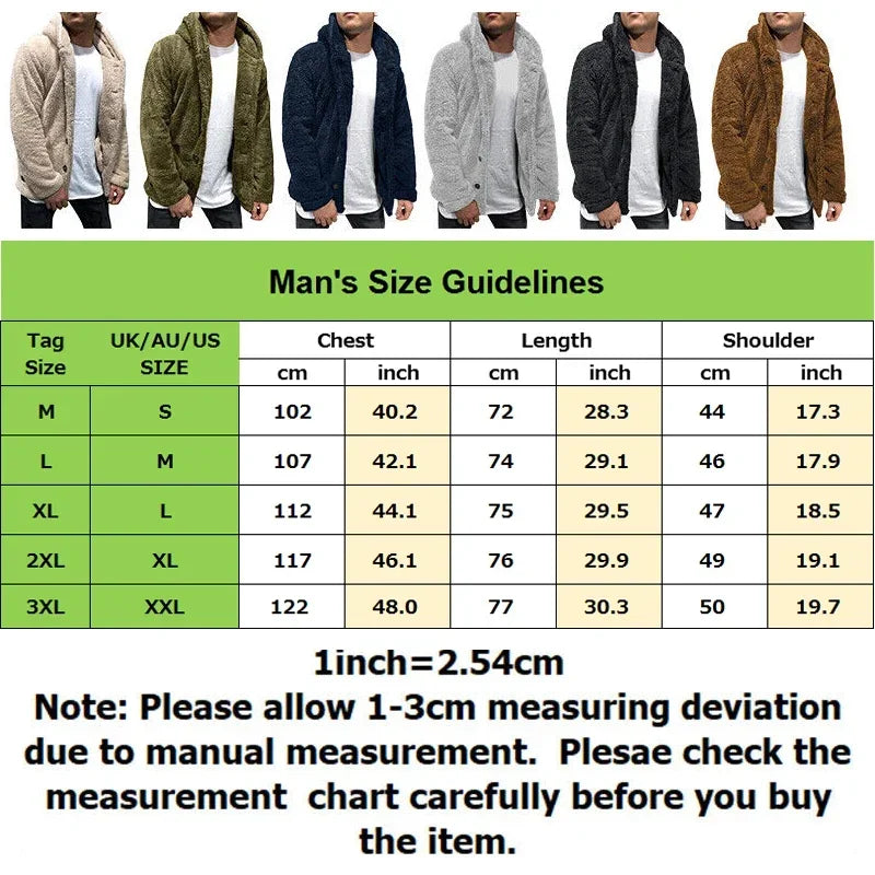 maoxiangshop Men's Teddy Bear Fleece Coat Cardigan Winter Warm Hooded Coat Fashion Solid Color Long Sleeve Pocket Button Hooded Warm Coat