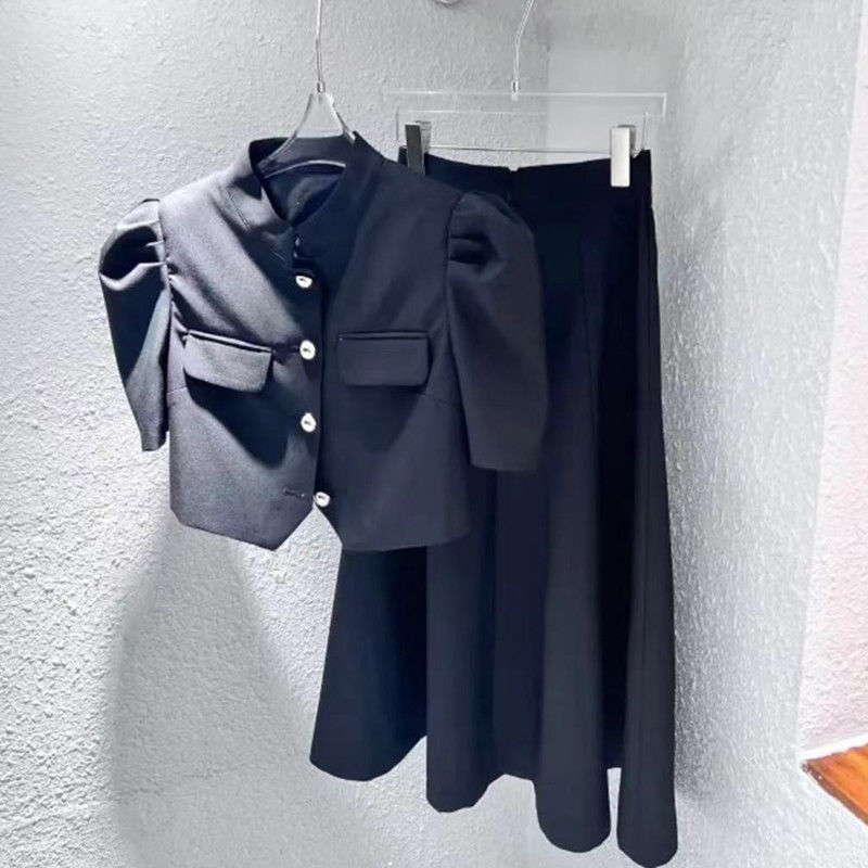 maoxiangshop High Quality New Summer Fashion Korean Sweet Elegant 2 Piece Set Women Crop Top Shirt Blouse Midi Skirt Suits Two Piece Outfits