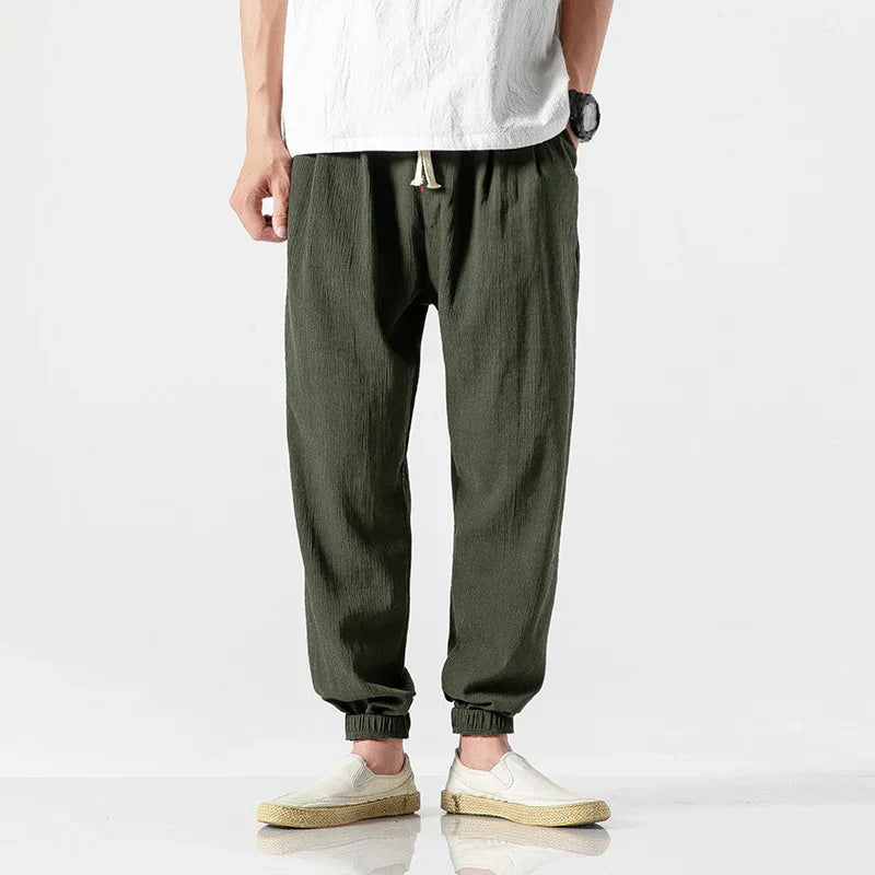 maoxiangshop Cotton Linen Casual Harem Pants Men Joggers Man Summer Trousers Male Chinese Style Baggy Pants Harajuku Clothe