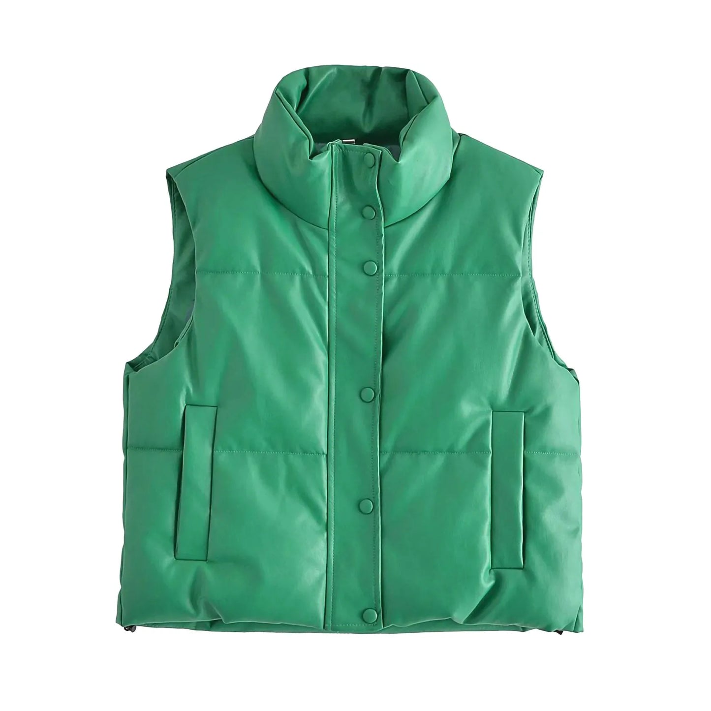 Zip-Up winter vest for women Black Coat Mock-Neck Tops Winter Casual Black Stand Collar PU Leather Coats Female Ladies