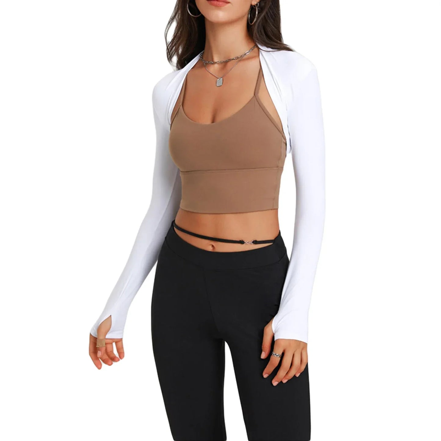 maoxiangshop-Women Long Sleeve Bolero Shrug Yoga Open Front Cropped Cardigan Sleeves to Cover Arms Workout Tops for Exercise Sports Gym Y2k