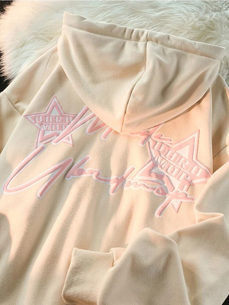 maoxiangshop1 Y2K Vintage Zip Up Hoodies Women Harajuku Hip Hop Letter Print Sweatshirts Gothic Streetwear Loose Patchwork Tops Coats