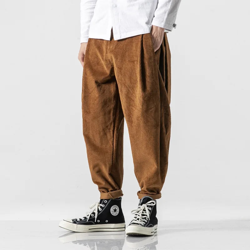 maoxiangshop Vintage Corduroy Pants Men Harajuku Japanese Pink Retro Streetwear Black Trousers Male Oversize Men's Casual Loose 5XL