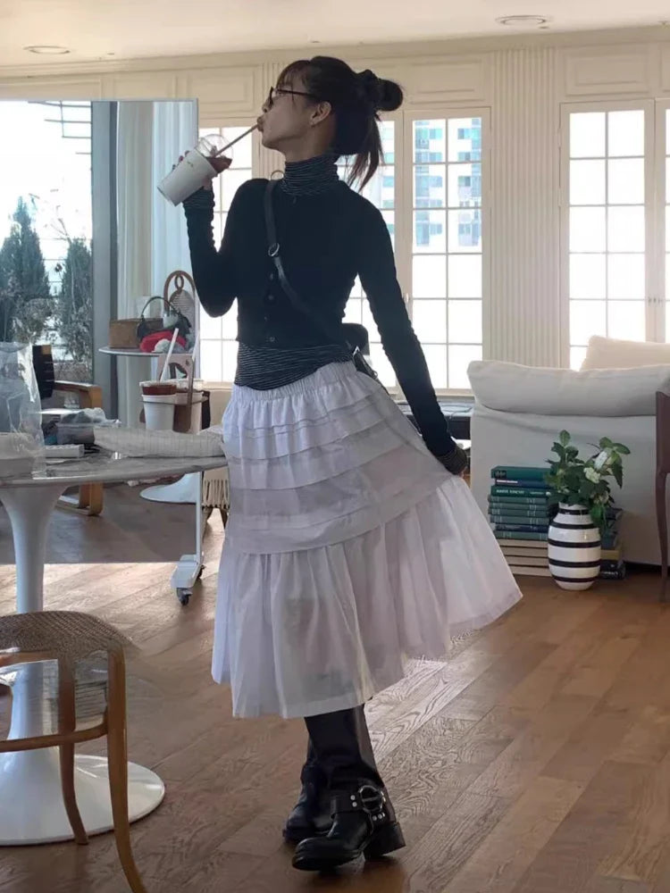 maoxiangshop - Y2k Aesthetic White Simple Pleated Skirts Women Vintage Summer Long Skirt Harajuku Streetwear Gothic Faldas Largas Mujer 2024