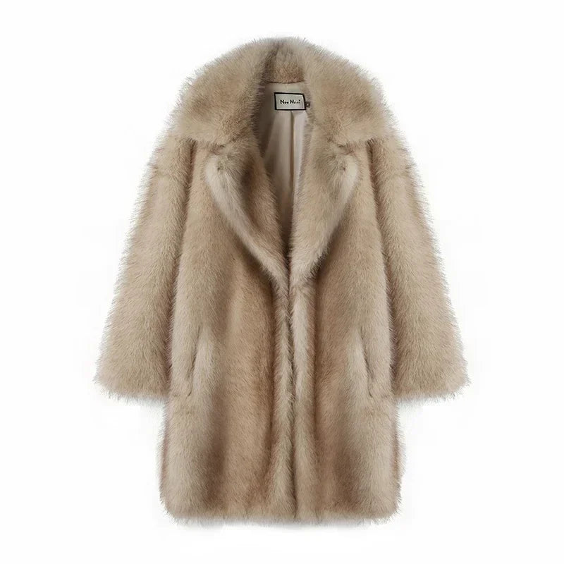 maoxiangshop - Luxury Brand Fluffy Faux Fur Jacket Women 2024 Winter Long Thicken Warm Gradient Fox Fur Coat Streetwear Furry Overcoat