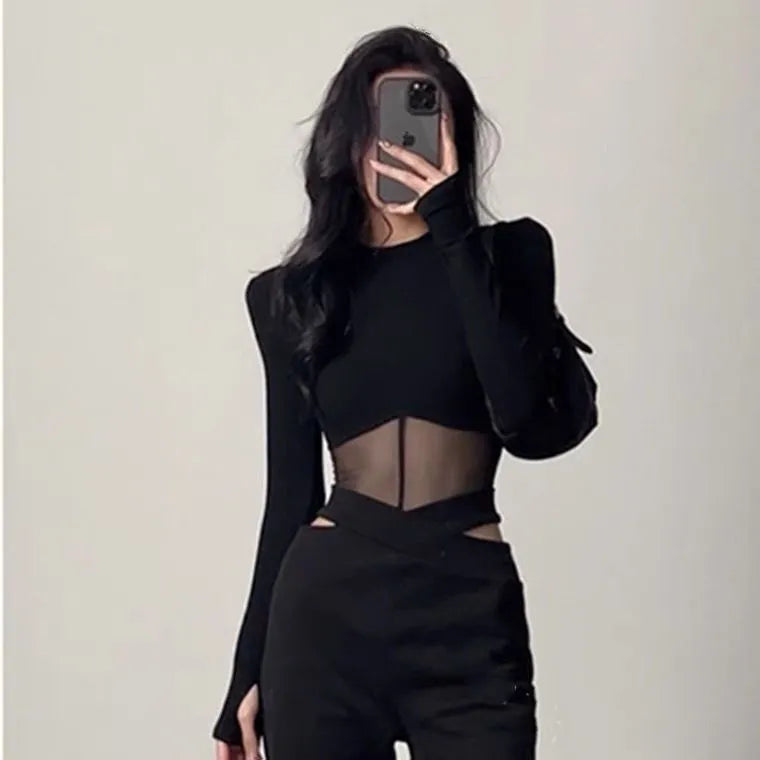 maoxiangshopSummer Women T Shirt Girls T-Shirt Woman Clothes Long Sleeve Tops Spring Black Slim Tshirt Female Crop Top Tee Sexy Skinny Y2k