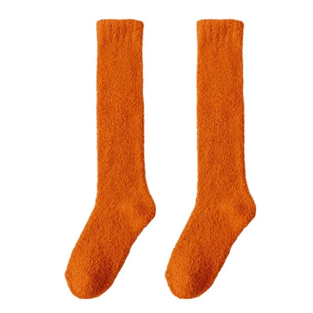 maoxiangshop Unisex Candy Coral Fleece Long Socks Women Plush Winter Warm Thick Thigh Stockings Lolita Thigh High Home Sleep Floor Sock